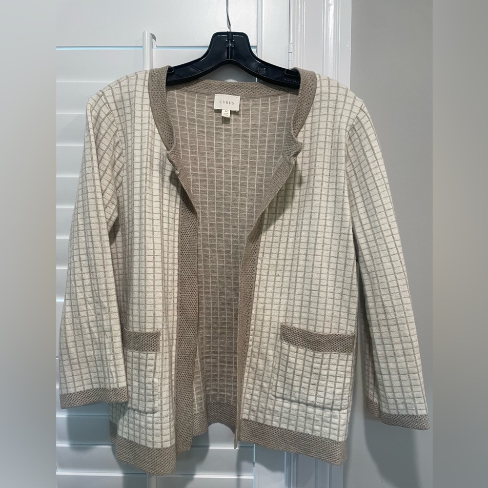 Cyrus Women's Beige and Cream Cardigan warm, cozy, great for work sweater